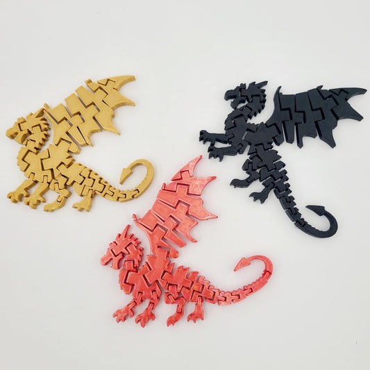 *Choose Color* 3D Printed Dragon Flexi Fidget Toy Decor Gift Decoration Silver