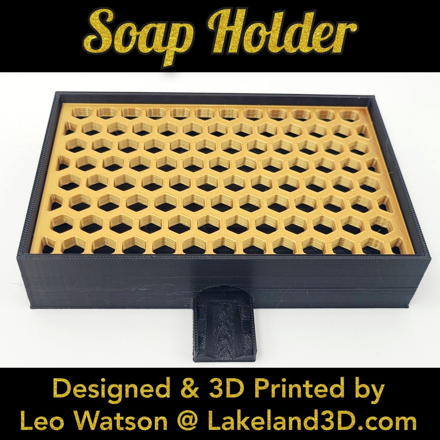 Soap Holder w/ Spout 3D Printed Black & Gold Decor Gift Decoration Lakeland3D