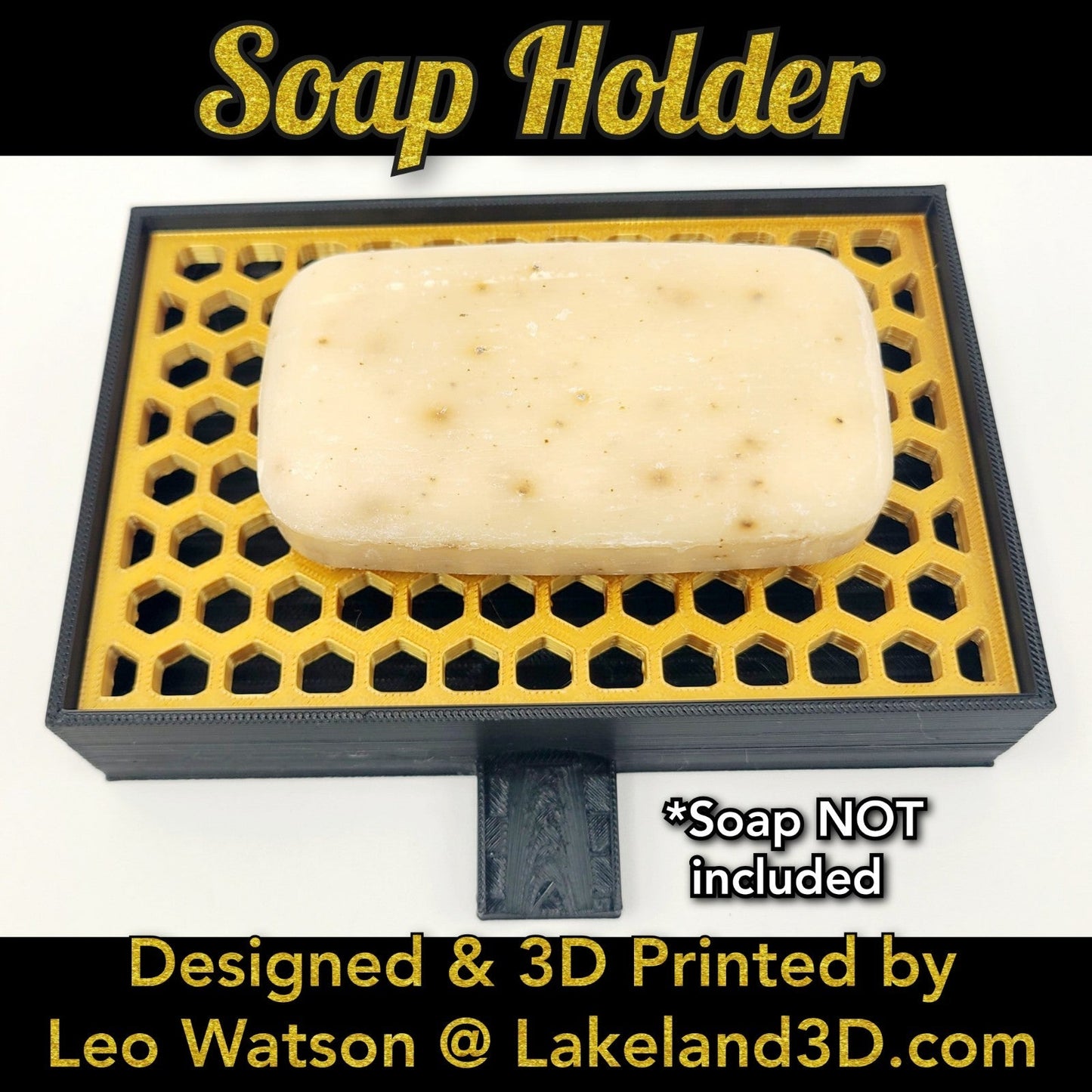 Soap Holder w/ Spout 3D Printed Black & Gold Decor Gift Decoration Lakeland3D