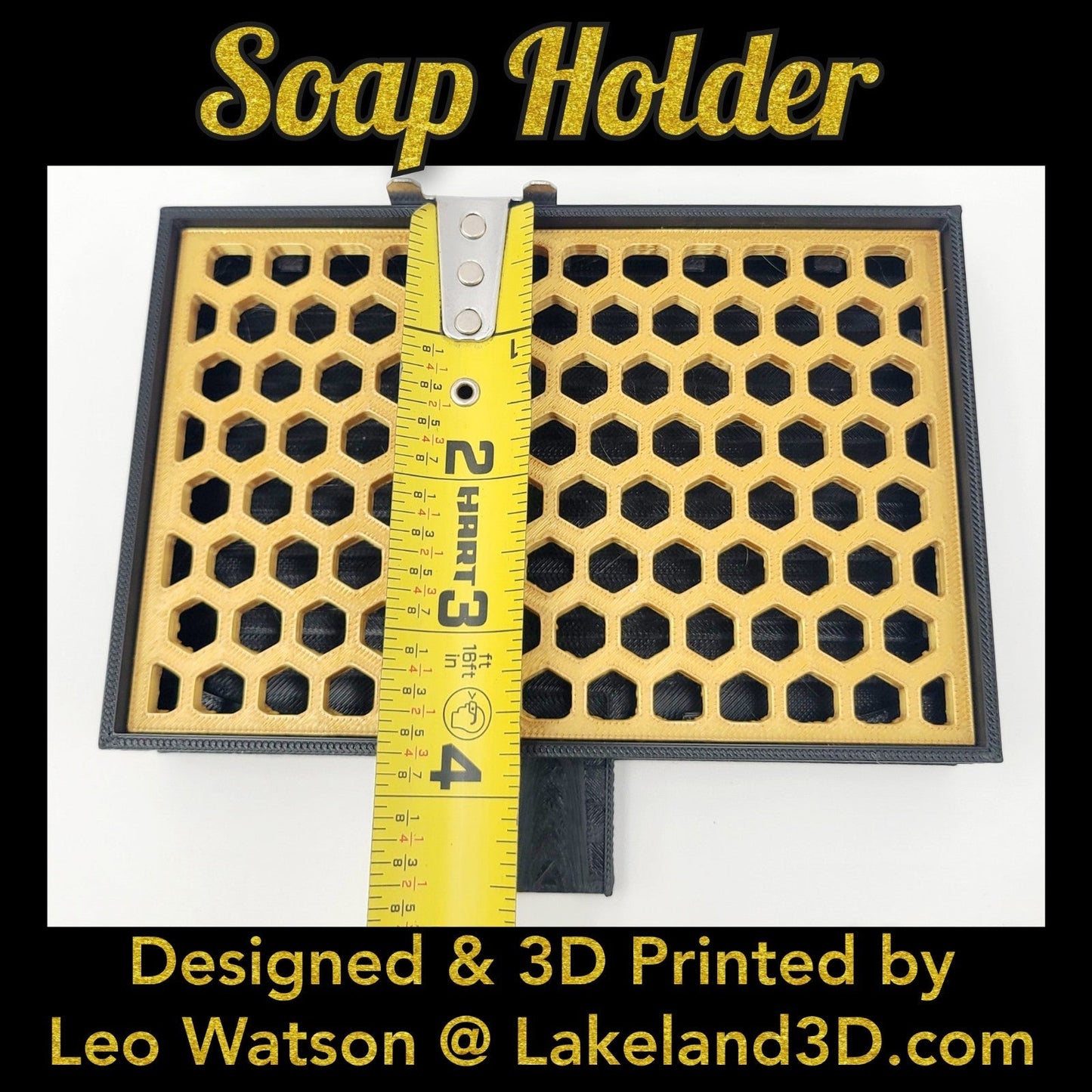 Soap Holder w/ Spout 3D Printed Black & Gold Decor Gift Decoration Lakeland3D