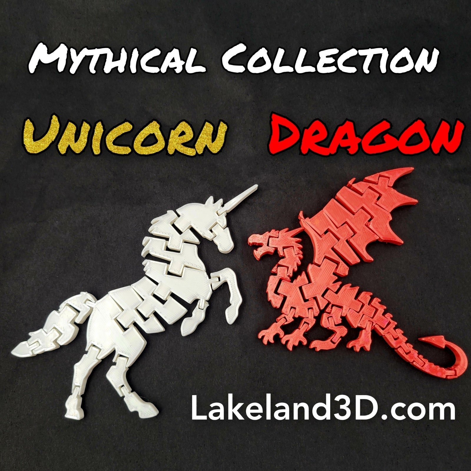 *Unicorn & Dragon* 3D Printed Flexi Fidget Toy Decor Gift Decoration Lakeland3D
