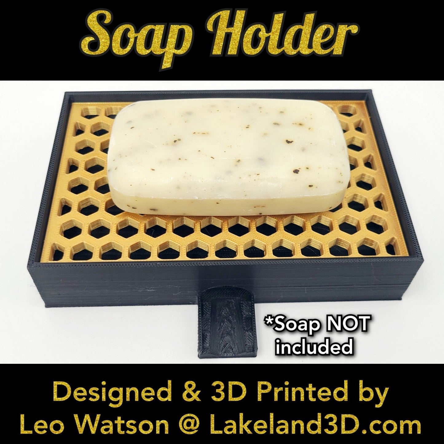 Soap Holder w/ Spout 3D Printed Black & Gold Decor Gift Decoration Lakeland3D