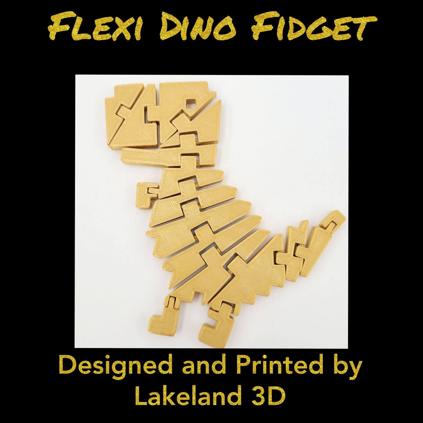 Chrome Dino Flexi Fidget Toy — 3D Printed T-Rex, Choose Your Color | Lakeland 3D