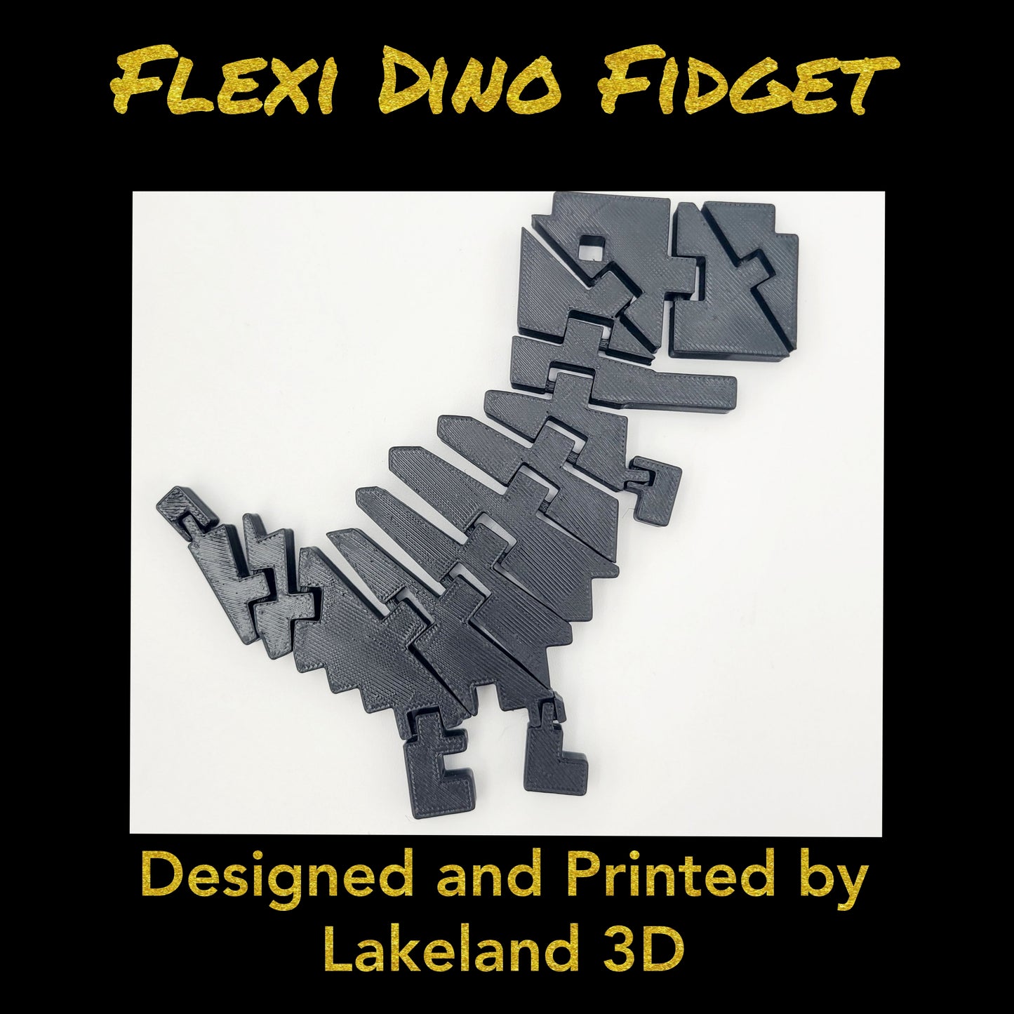 Chrome Dino Flexi Fidget Toy — 3D Printed T-Rex, Choose Your Color | Lakeland 3D