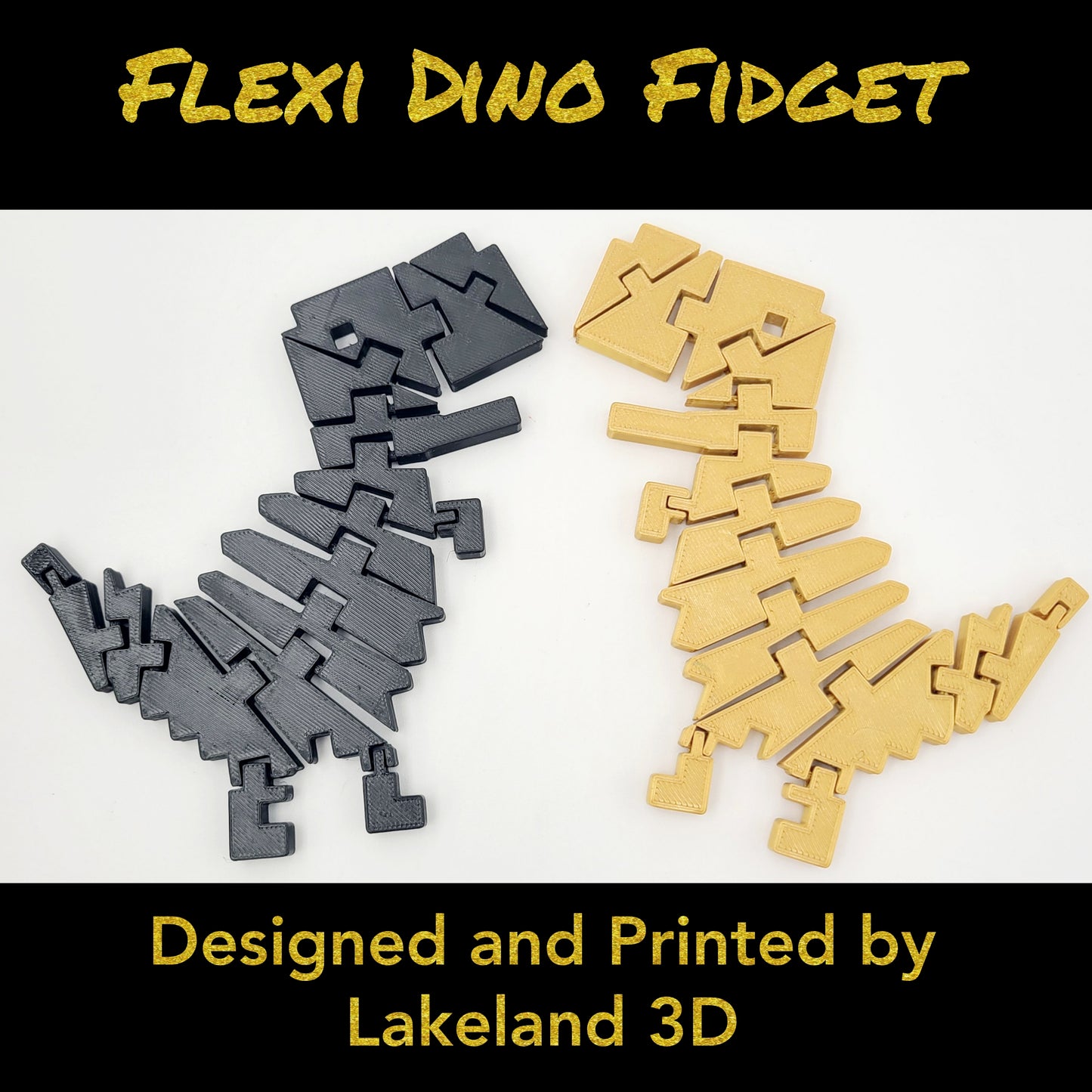 Chrome Dino Flexi Fidget Toy — 3D Printed T-Rex, Choose Your Color | Lakeland 3D