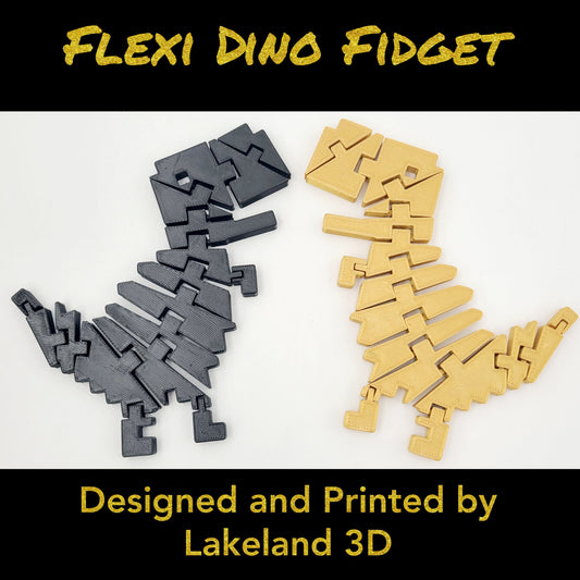 Chrome Dino Flexi Fidget Toy — 3D Printed T-Rex, Choose Your Color | Lakeland 3D