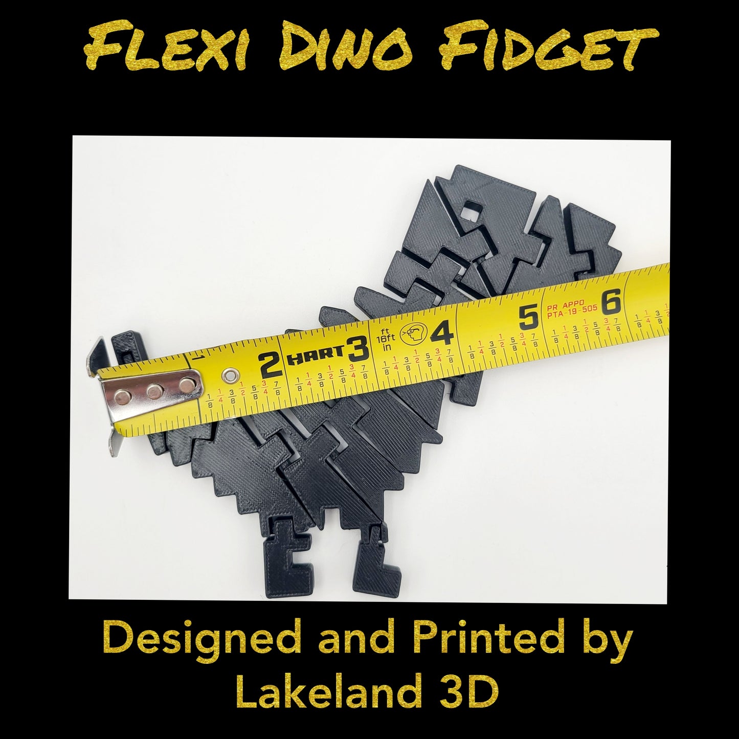 Chrome Dino Flexi Fidget Toy — 3D Printed T-Rex, Choose Your Color | Lakeland 3D