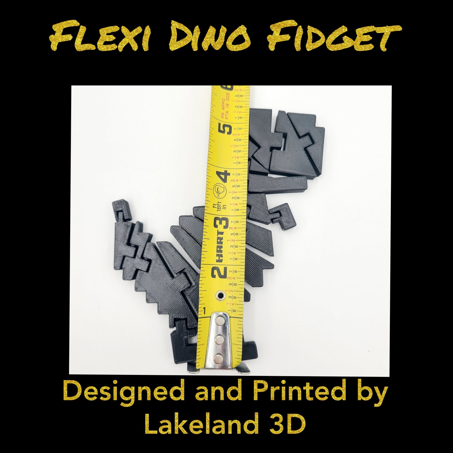 Chrome Dino Flexi Fidget Toy — 3D Printed T-Rex, Choose Your Color | Lakeland 3D