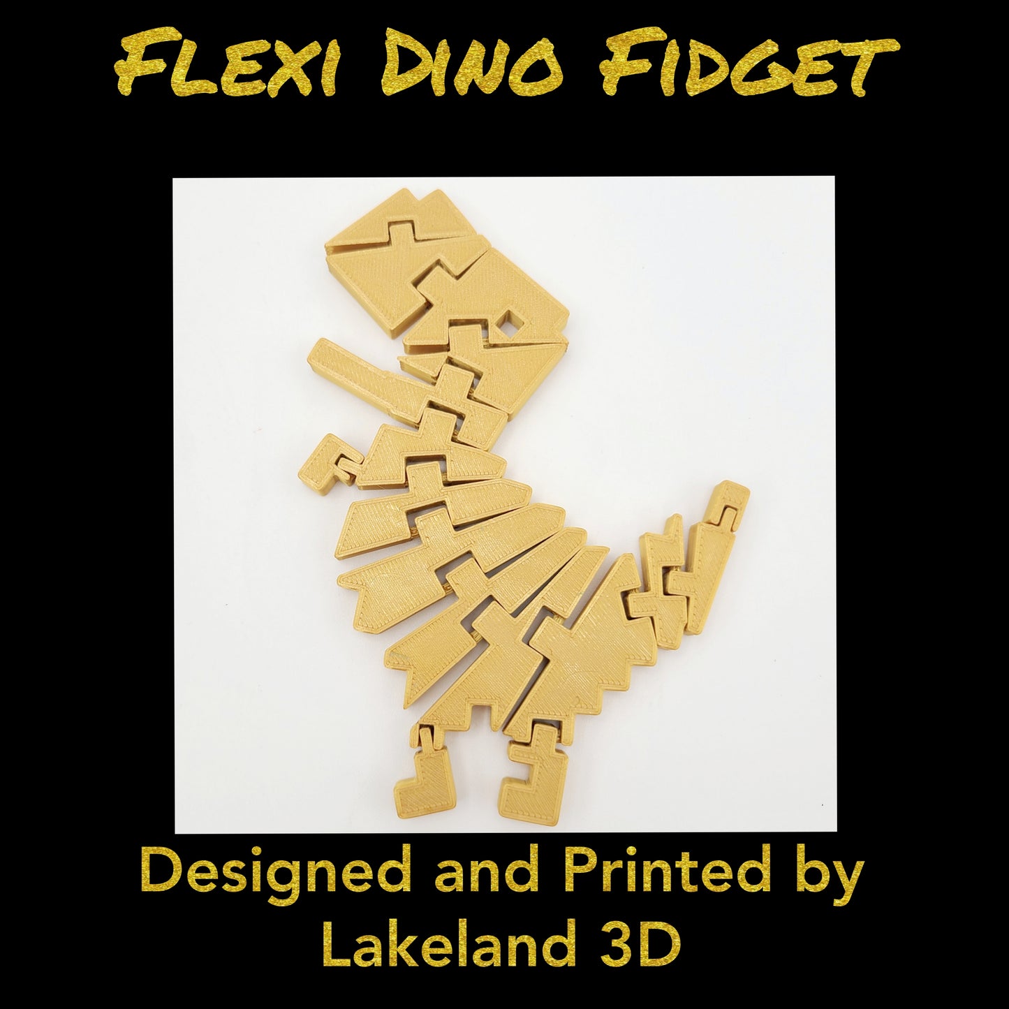Chrome Dino Flexi Fidget Toy — 3D Printed T-Rex, Choose Your Color | Lakeland 3D
