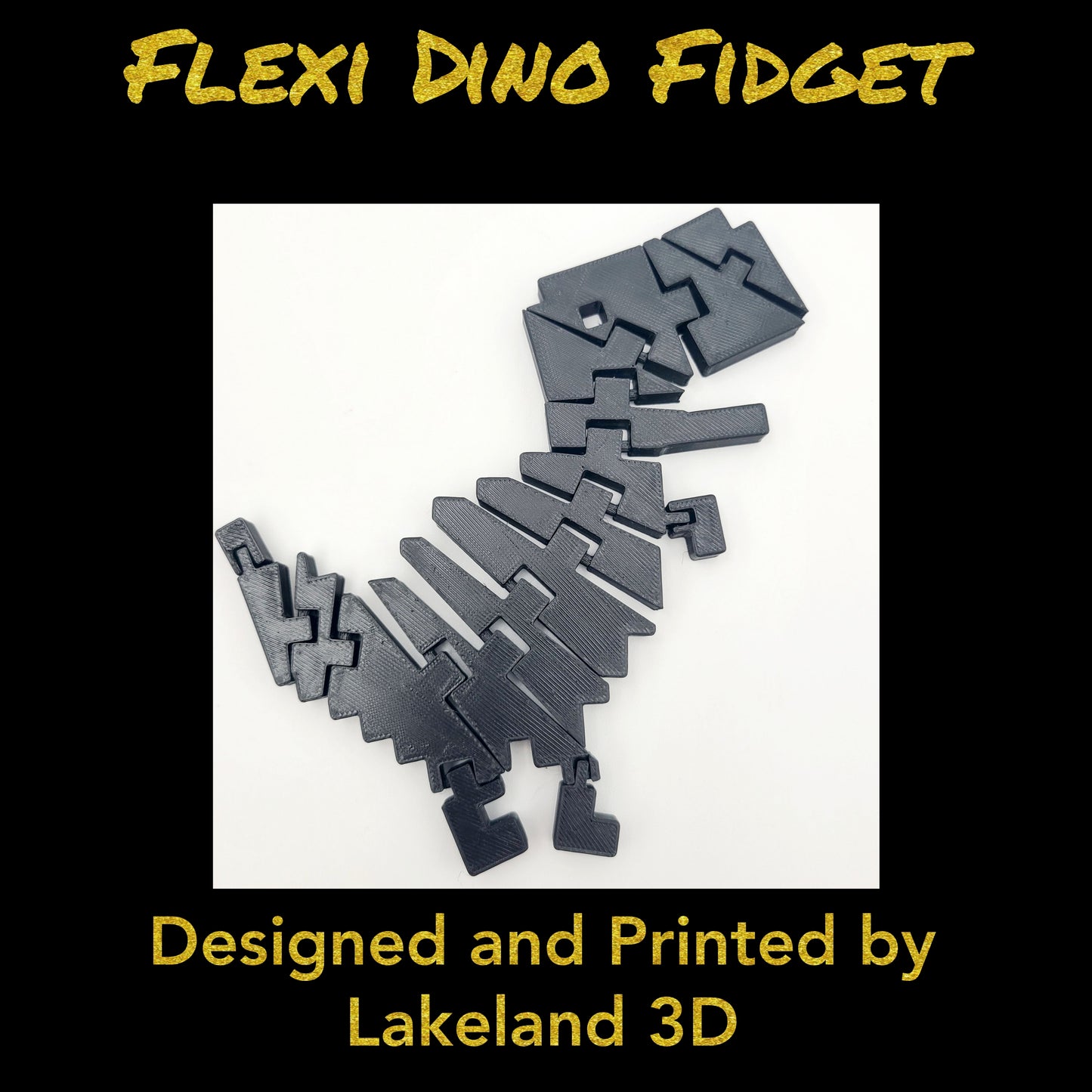 Chrome Dino Flexi Fidget Toy — 3D Printed T-Rex, Choose Your Color | Lakeland 3D