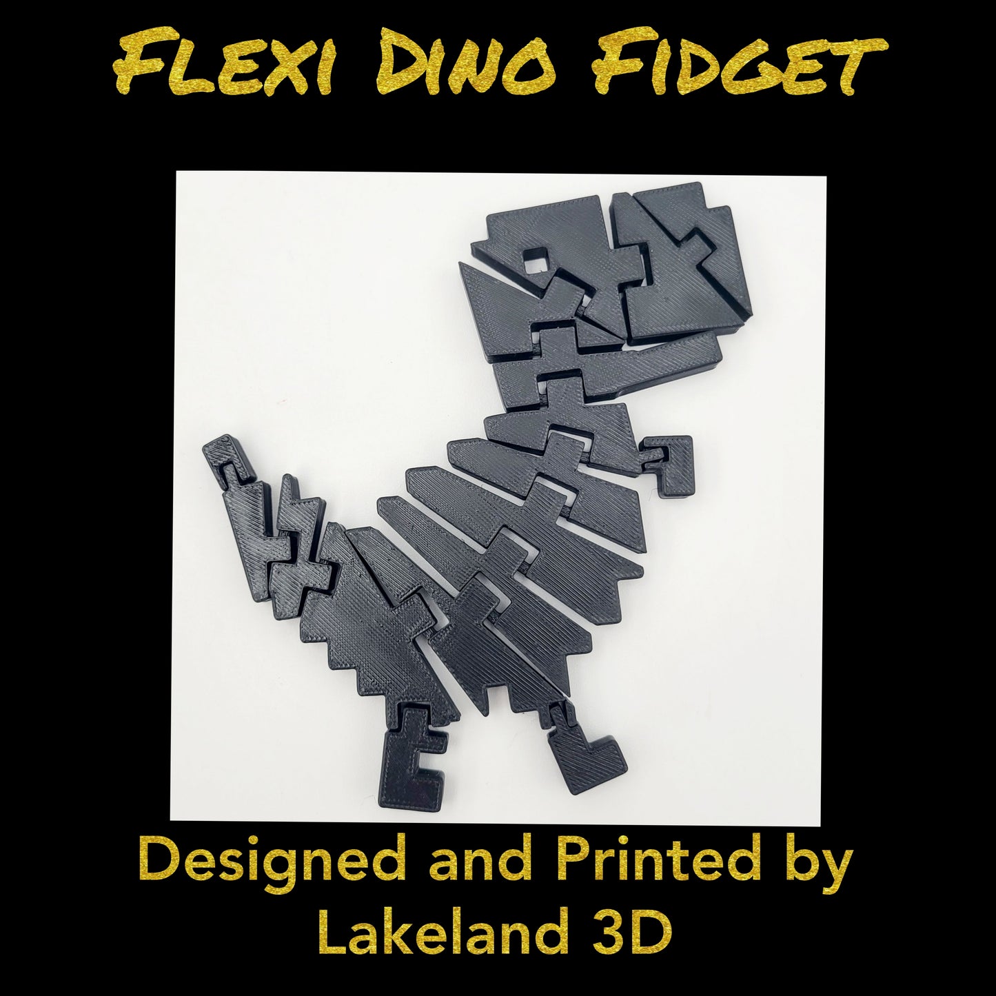 Chrome Dino Flexi Fidget Toy — 3D Printed T-Rex, Choose Your Color | Lakeland 3D