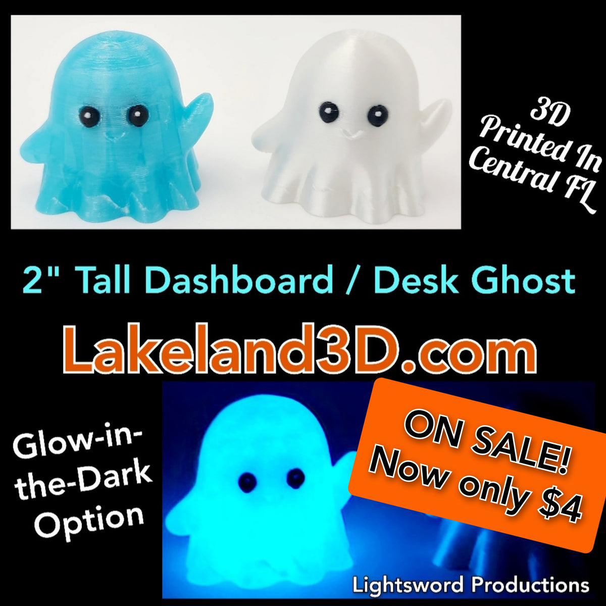 3D Dashboard / Desk Ghost — Choose Your Color Halloween | Lakeland 3D